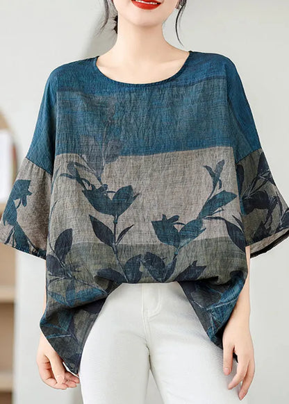 Handmade Colorblock O-neck Print Cozy Top Summer