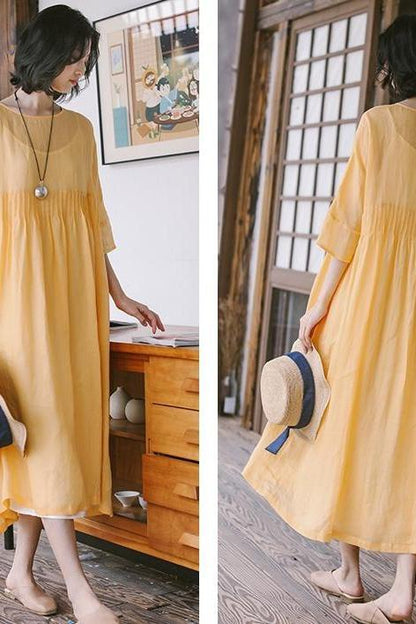 Summer Thin Linen Loose Dresses Outfits