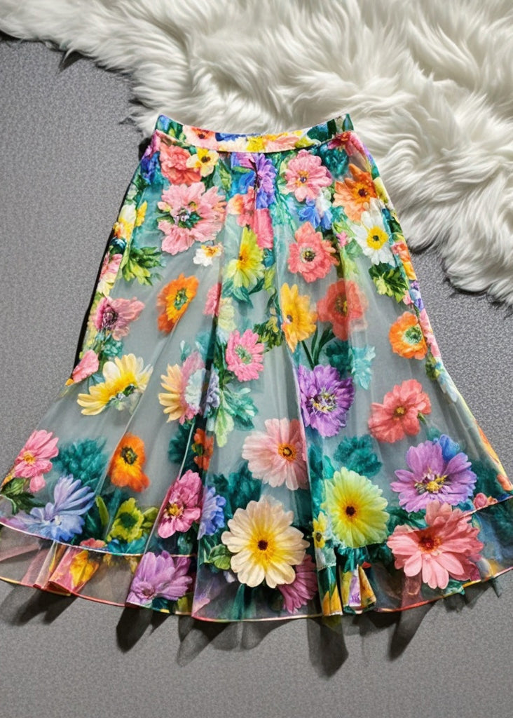 Multicolor Print Tulle Skirt Summer