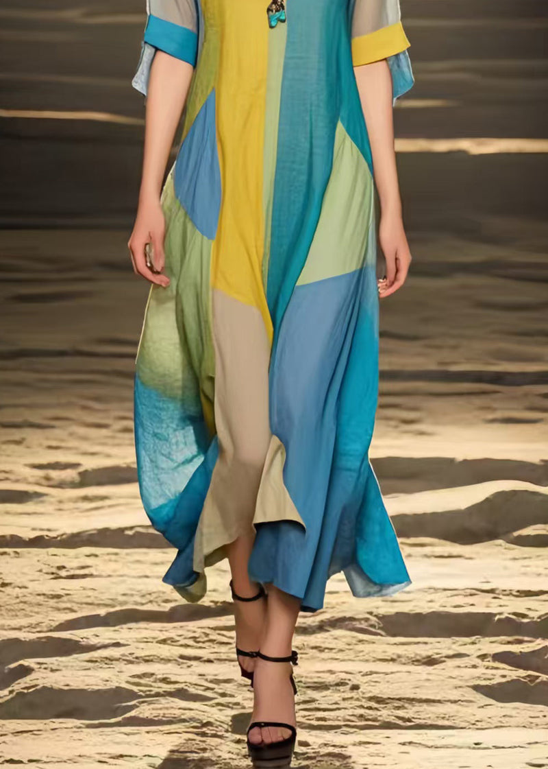 Multicolour Applique Asymmetrical Design Cotton Sundress Summer