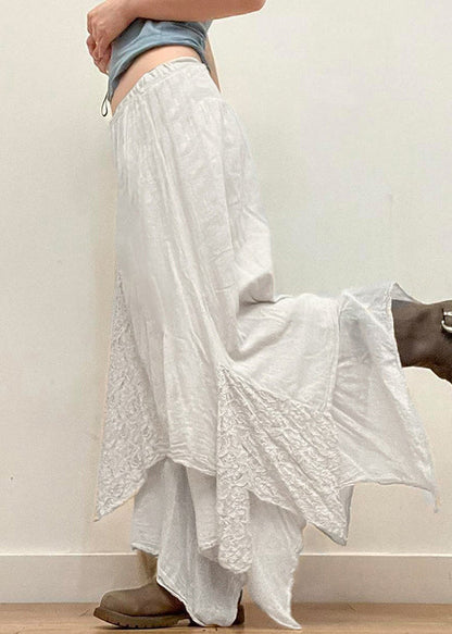 White Asymmetrical Lace Patchwork Skirts Summer