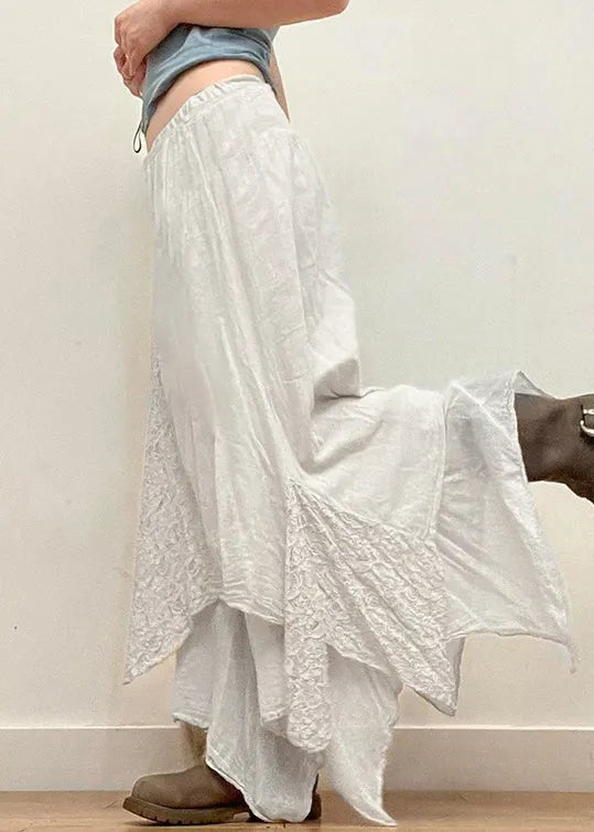 White Asymmetrical Lace Patchwork Skirts Summer