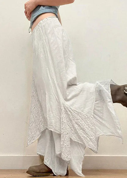 White Asymmetrical Lace Patchwork Skirts Summer