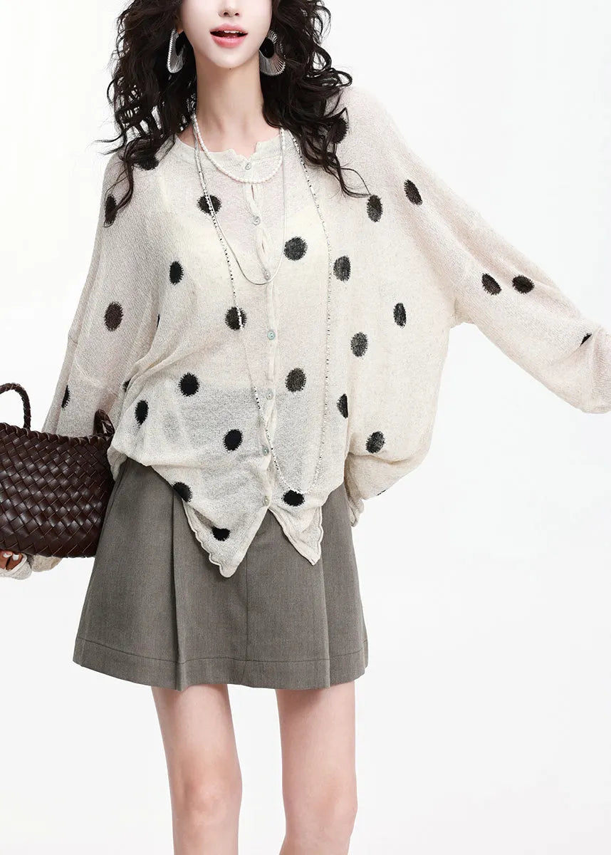 Style Beige Dot Oversized Knit Upf 50+cardigan Spring