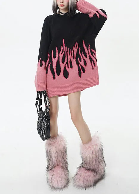 Style Colorblock Oversized Warm Long Sweater Winter