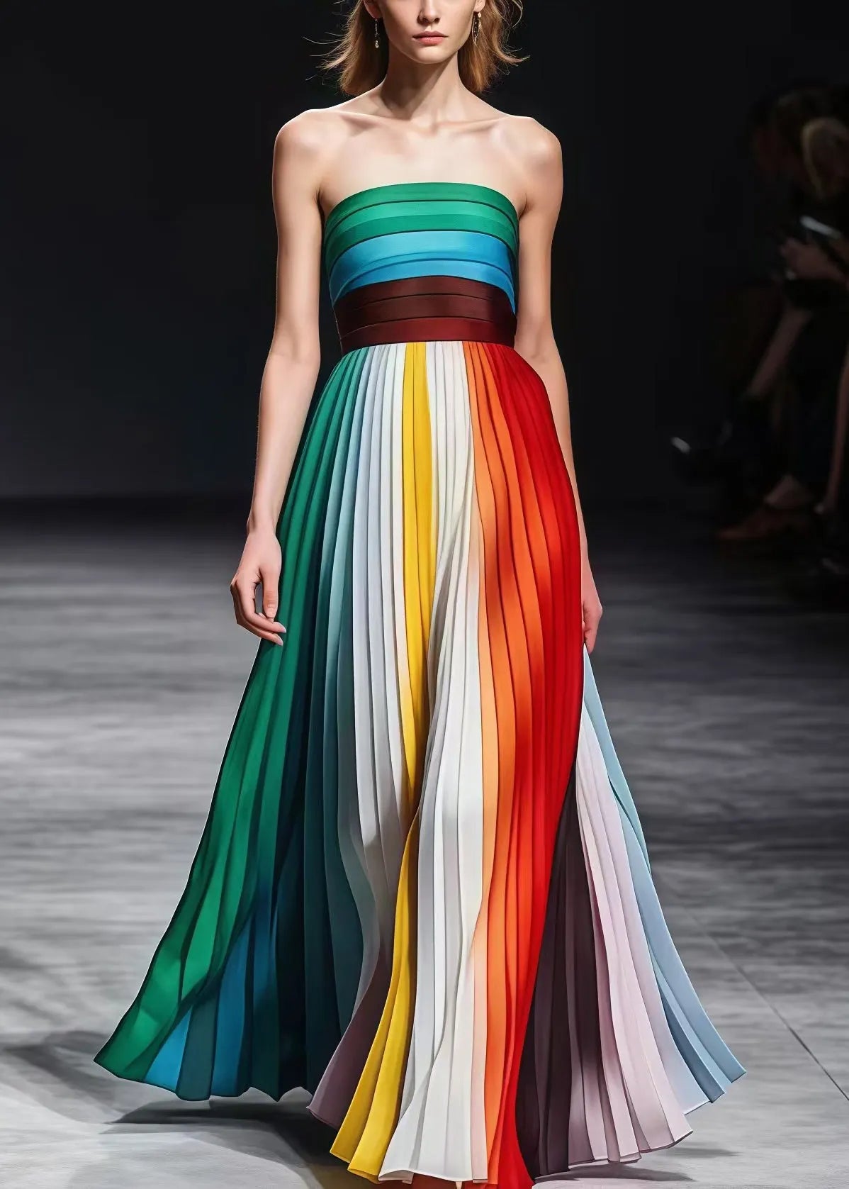 Rainbow Backless Wrinkled Chiffon Strapless Dresses Summer