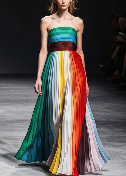 Rainbow Backless Wrinkled Chiffon Strapless Dresses Summer