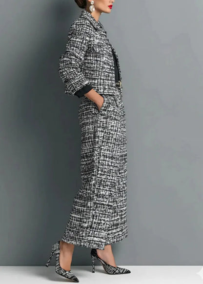 French Black Coat and Pants Cotton Two Pieces Set Fall
