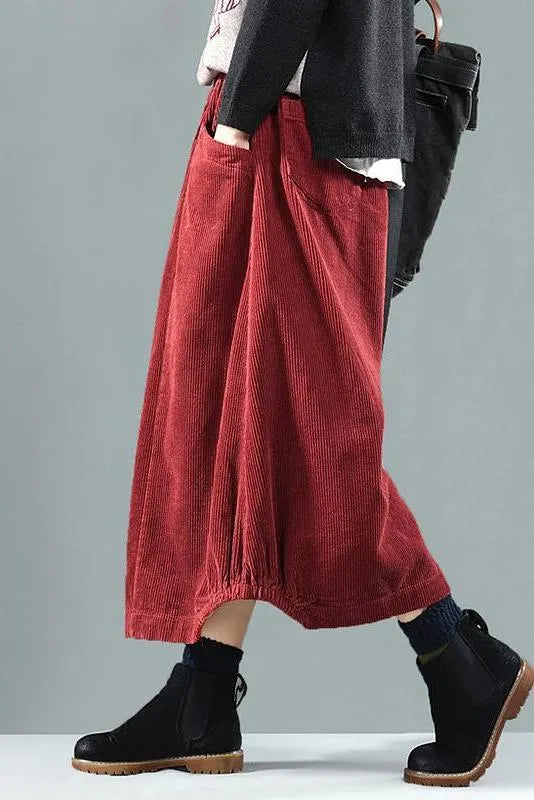 Limited Stock- Elastic Waist Calf Length Spring Corduroy Skirt
