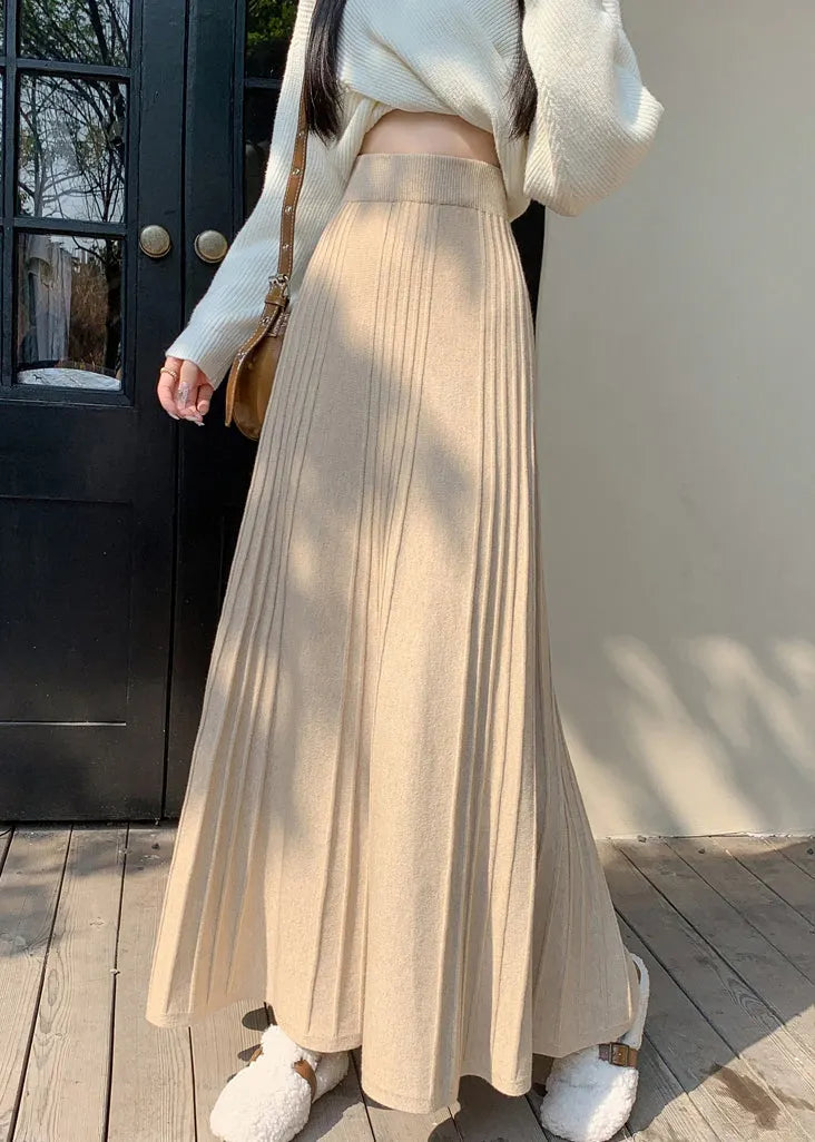 Stylish Beige Exra Large Hem Knit a Line Skirt Spring