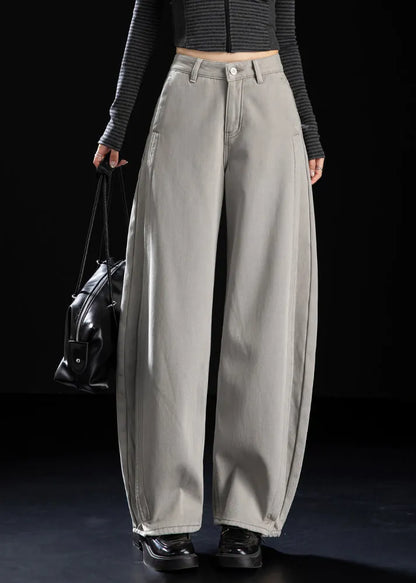 Style Light Grey Oversized Warm Fleece Harem Pants Winter