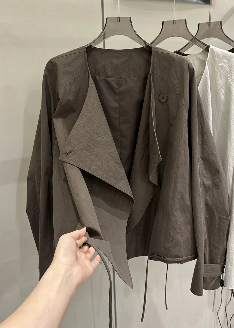 New Caramel Peter Pan Collar Patchwork Coats Fall