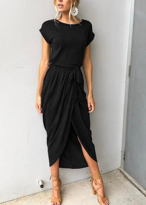 European and American Front Open Asymmetrical Short Sleeved Dress