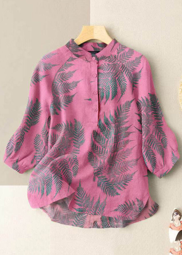 Khaki Stand Collar Print Stand Collar Shirt Half Sleeve