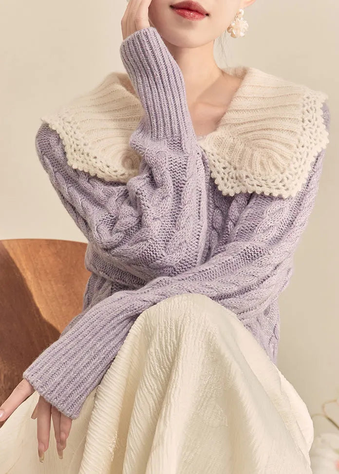 Purple Peter Pan Collar Button Knit Cardigan Fall