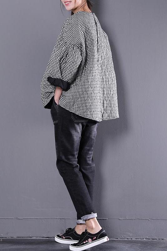 Limited Stock- Plaid Loose Blouse Three Quarter Sleeve Top