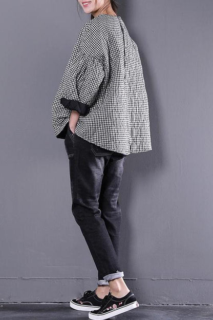 Limited Stock- Plaid Loose Blouse Three Quarter Sleeve Top