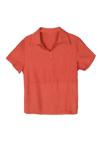 Orange Peter Pan Collar Cotton Blouses Summer