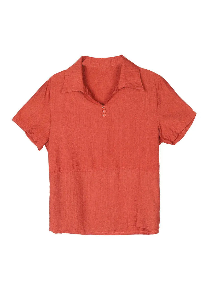 Orange Peter Pan Collar Cotton Blouses Summer