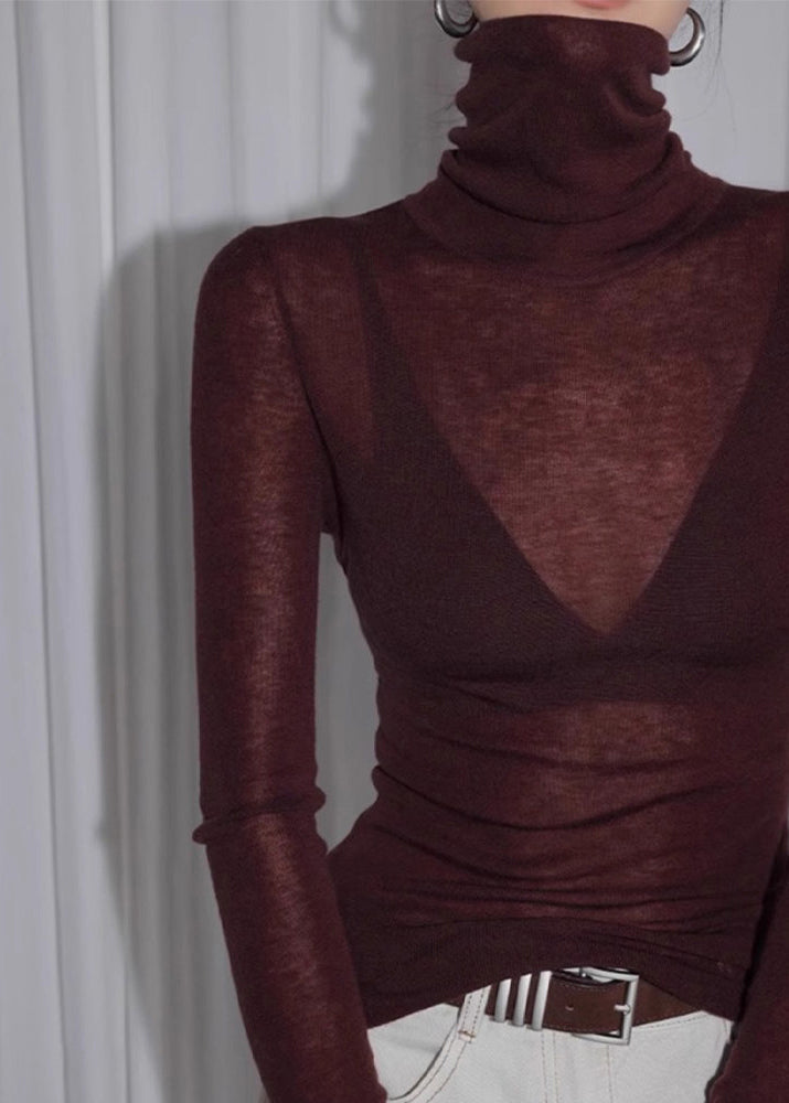 Slim Fit Red Turtlene Knit Top Spring