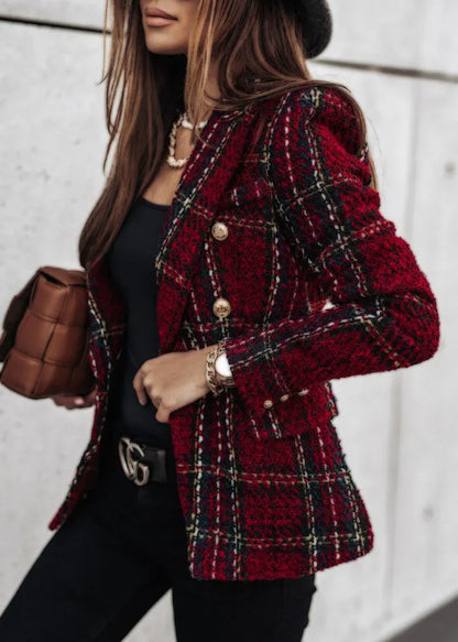 Style Mulberry Peter Pan Collar Plaid Slim Fit Cotton Short Coat Fall