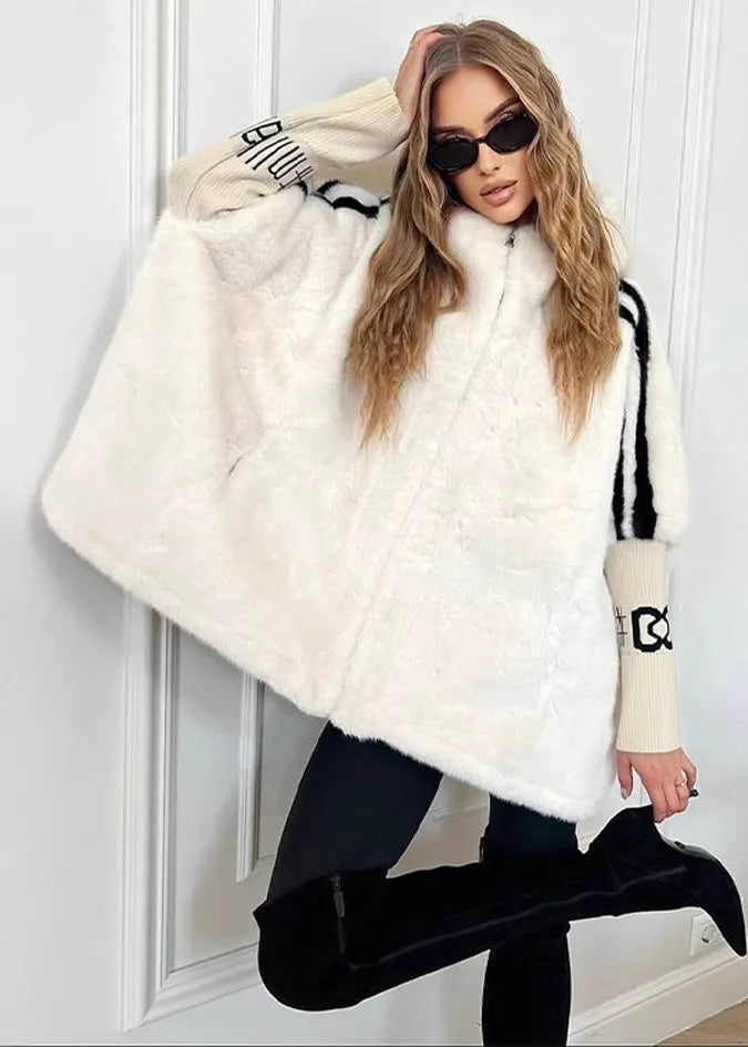 Brown Zippered Patchwork Faux Fur Hoodie Coat Winter
