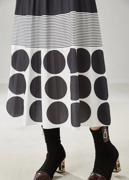 Black Print Cotton a Line Skirts Spring