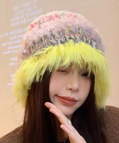 Autumn and Winter Korean Handmade Edition Yellow Knit Bucket Hat