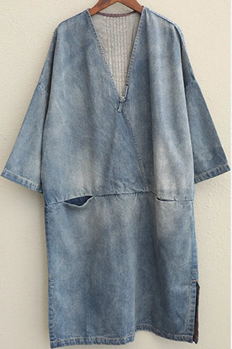 Loose Blue Denim Dresses Cotton Fall Outfits