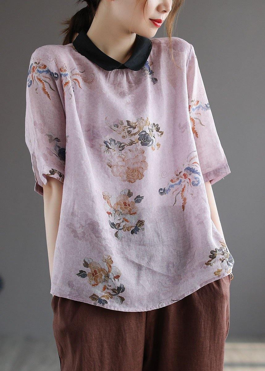 Grass Green Bamboo Turn-down Collar Print Summer Shirt Half Sleeve