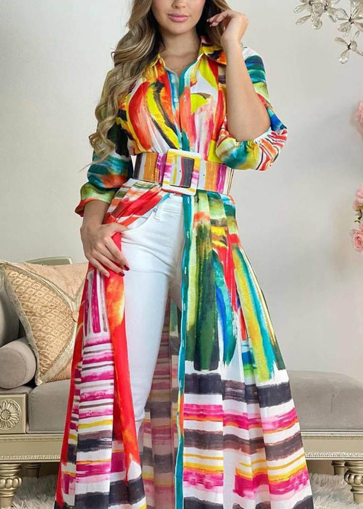 Colorblock Peter Pan Collar Print Cotton Shirts Dresses Spring