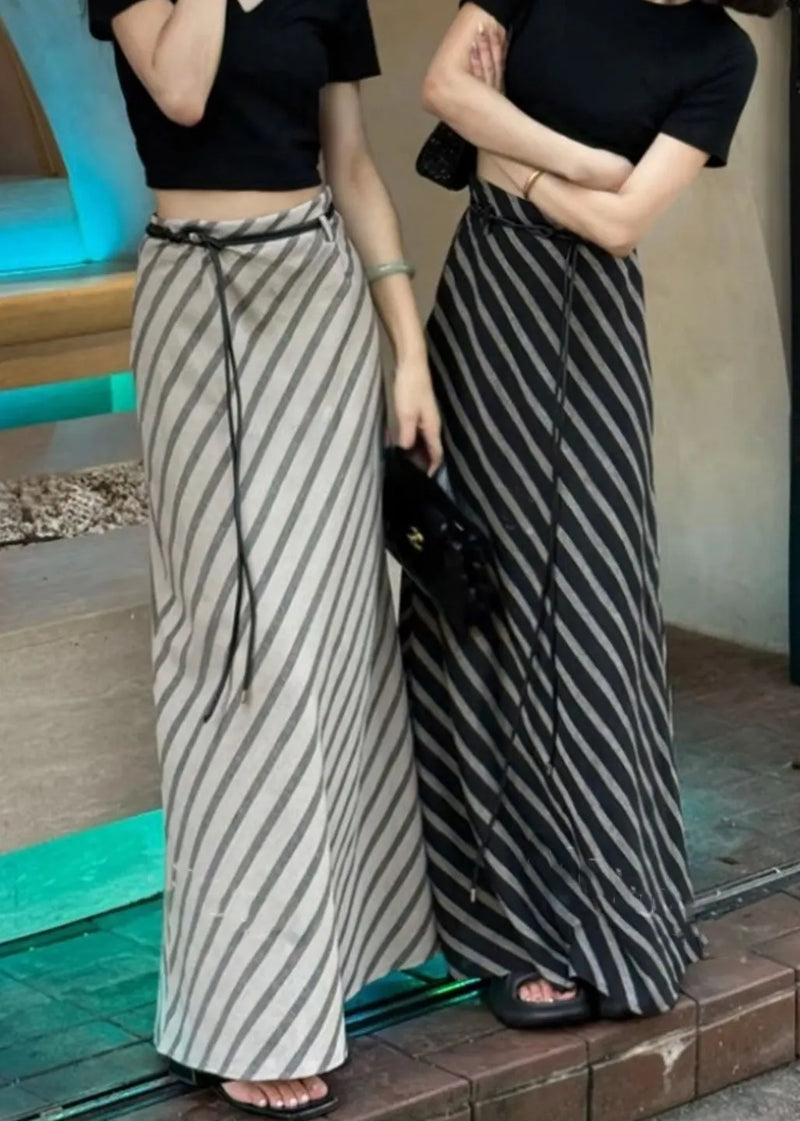 Art Apricot Striped High Waist Cotton Skirts Summer