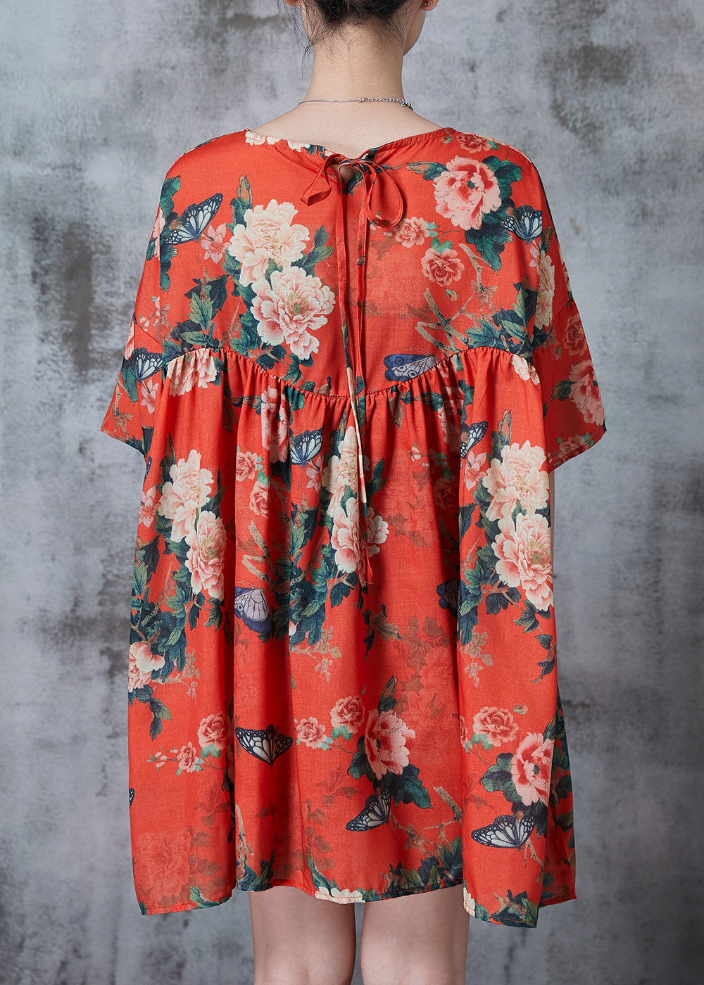 Red Oversized Print Cotton Shirt Top Summer