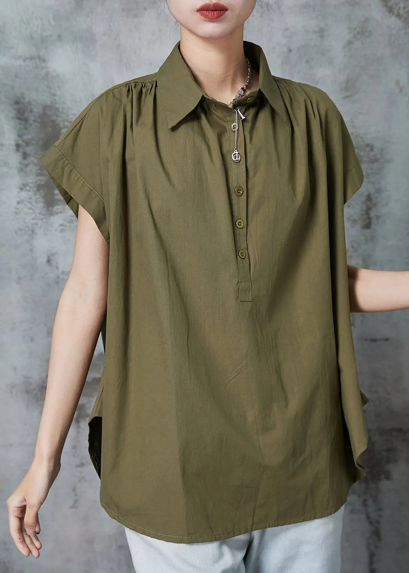 Organic Army Green Oversized Cotton Blouse Top Summer