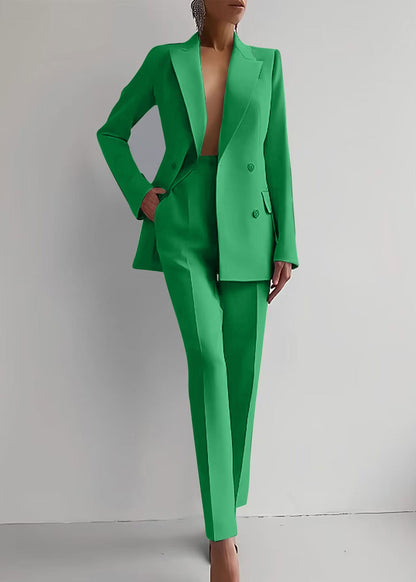 Apricot Peter Pan Collar Suit Coat and Pants Two Pieces Set Fall