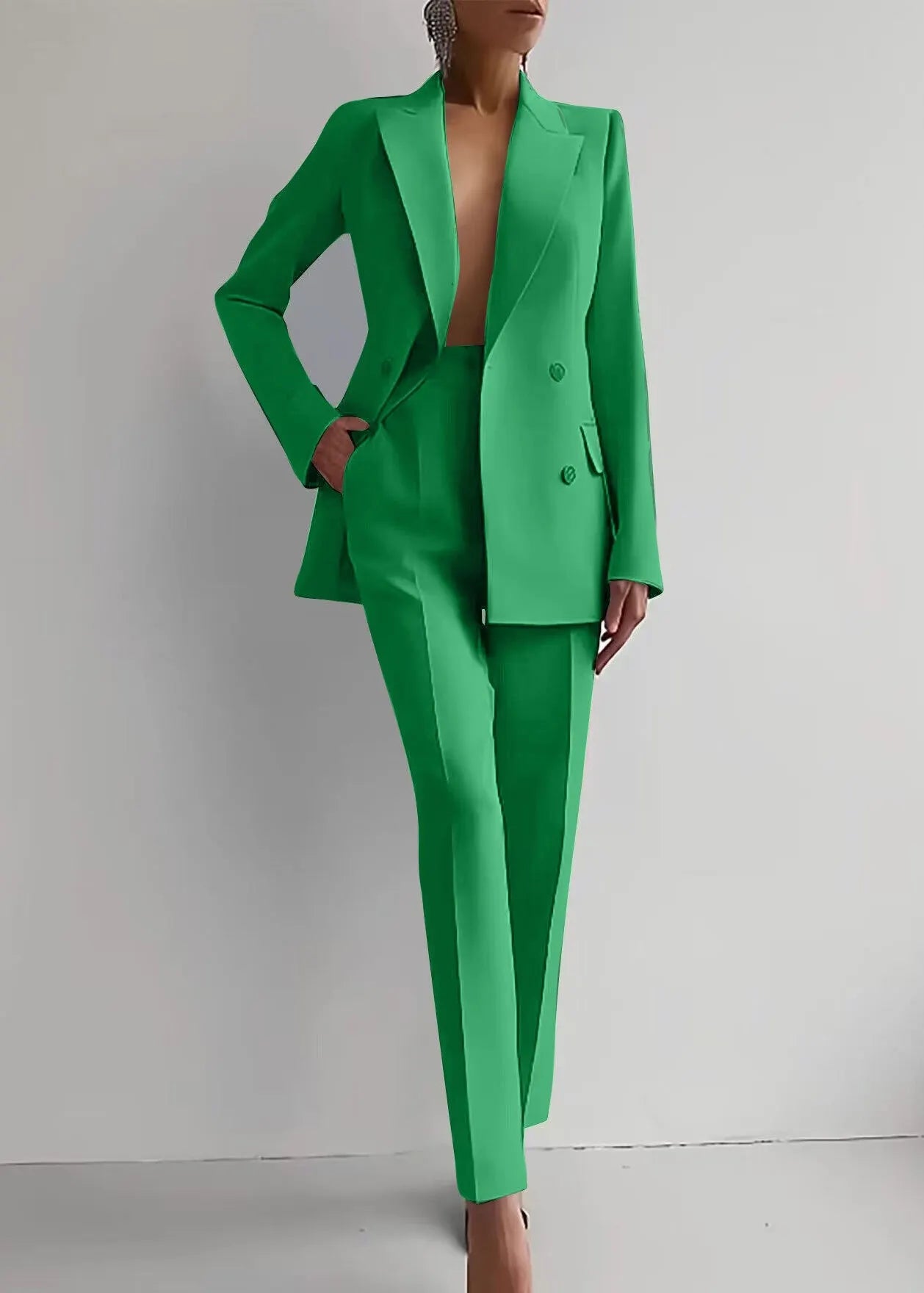Apricot Peter Pan Collar Suit Coat and Pants Two Pieces Set Fall