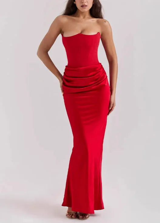 Pink Strapless Backless Slim Fit Strapless Dress