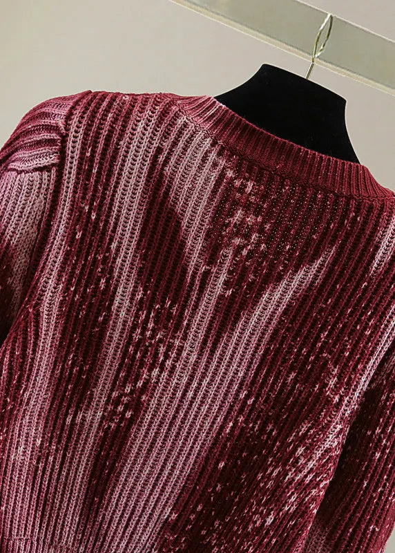 Diy Red Tie Dye Cotton Knitted Sweater Winter
