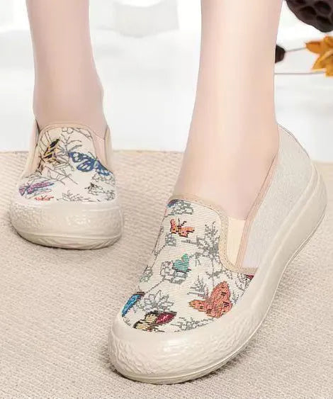 Jacquard Flat Feet Shoes Beige Cotton Fabric