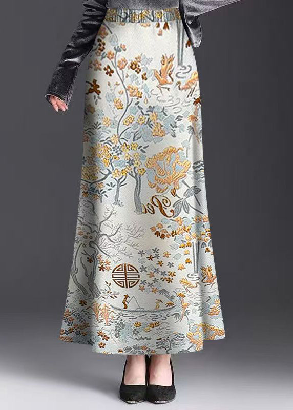 New Print Elastic Waist Draping Maxi Skirts Summer