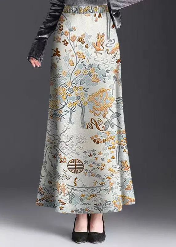 New Print Elastic Waist Draping Maxi Skirts Summer