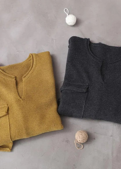 Handmade Yellow Pockets Warm Fall Knit Top