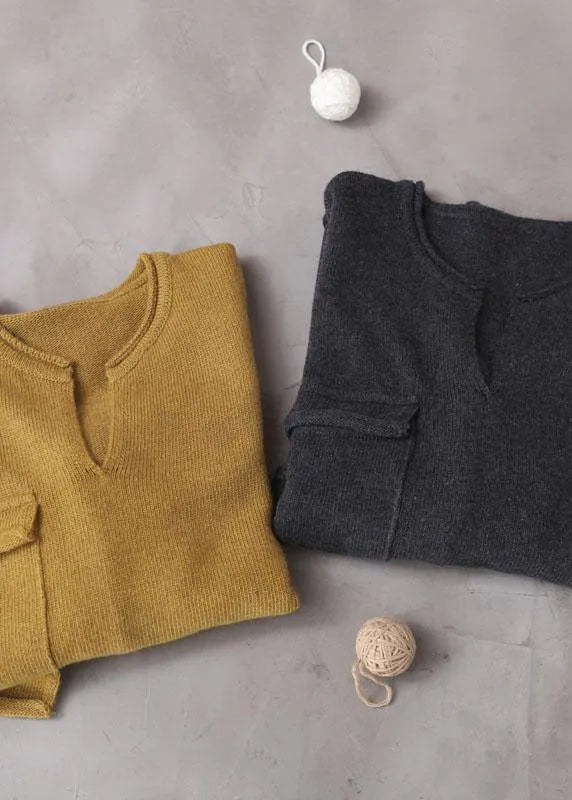 Grey V Neck Fall Knit Top
