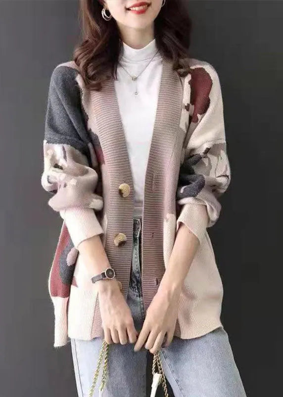 Red V Neck Jacquard Cozy Cashmere Cardigan Spring