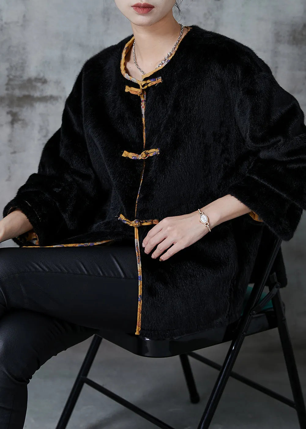 Simple Black Oversized Faux Mink Hair Wear on Both Sides Coats Winter