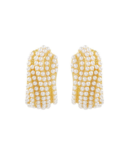 Fine White Alloy Pearl Zircon Hoop Earrings