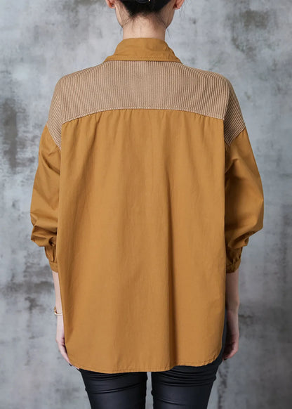 Caramel Oversized Patchwork Cotton Shirts Fall