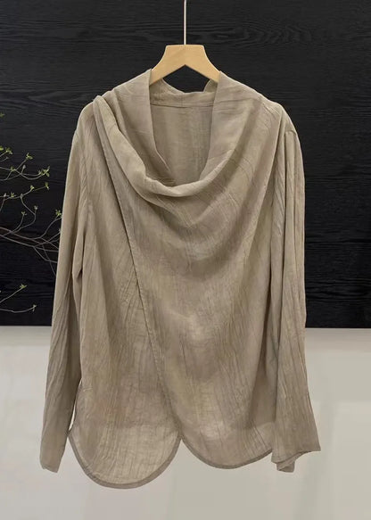 Chinese Style Light Khaki Patchwork Top Spring