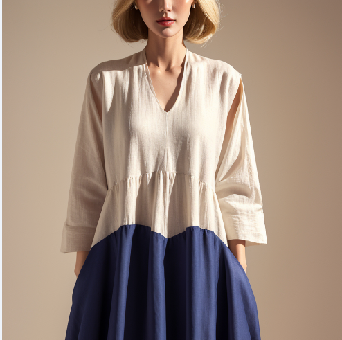 Two Tone Linen Loose Dress Summer