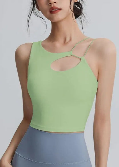 Modern White Hollow Out Backless Sports Bra Tank Top